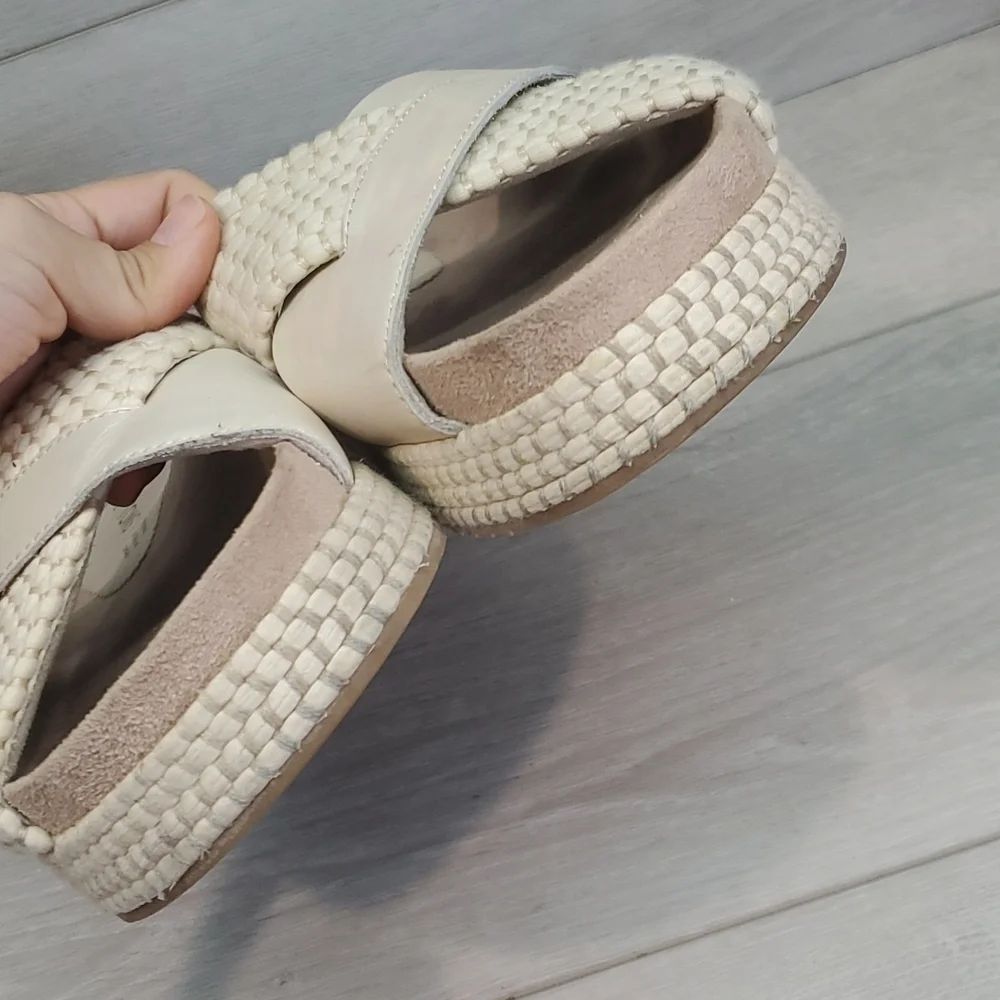 Toms Women Silver Iridescent Woven Trim Paloma  Platform Sandal shoes sz 9